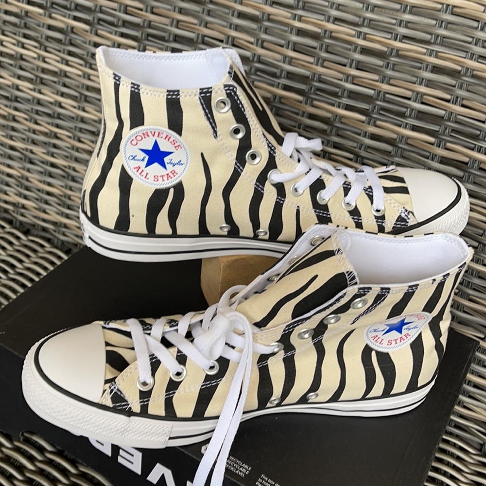 Converse Ctas Hi Black/Greige/White MEN`S Zebra Stripes - Picture 10 of 16